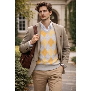 Banana Republic Mens Argyle Sweater Size S Preppy Academia Old Money Heritage